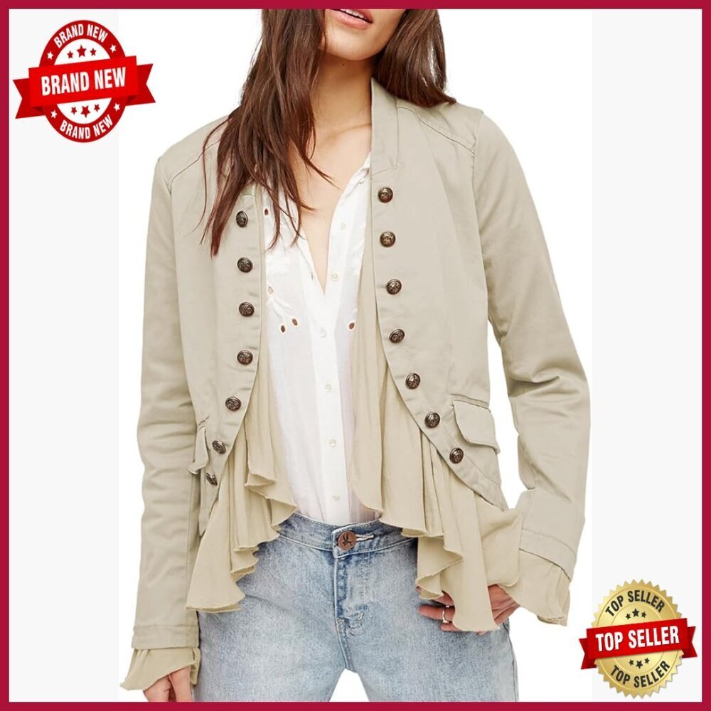 Cotton Spandex Ruffles Jacket High Low Hem Steampunk Blazer Button Up